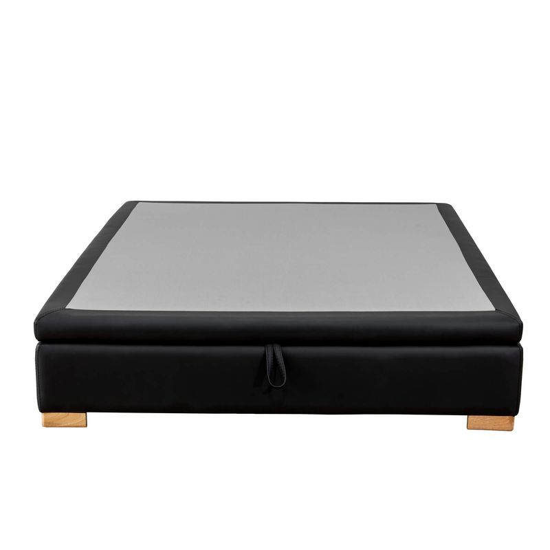 base-cama-baul-tipo-cuero-negro-patas-madera-front